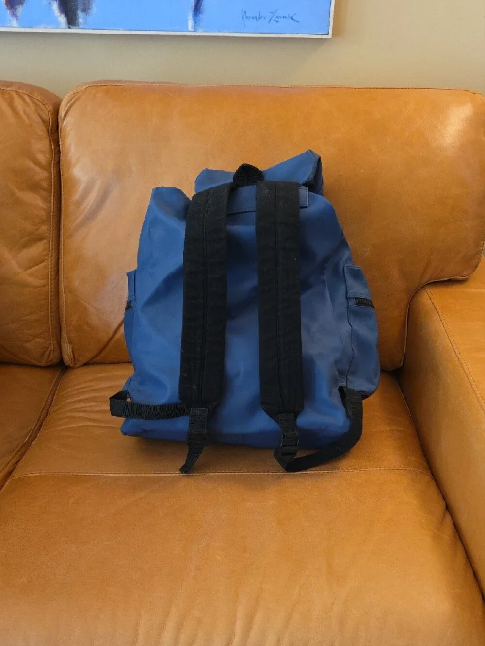 J. Crew Navy Blue Canvas Backpack with Black Straps